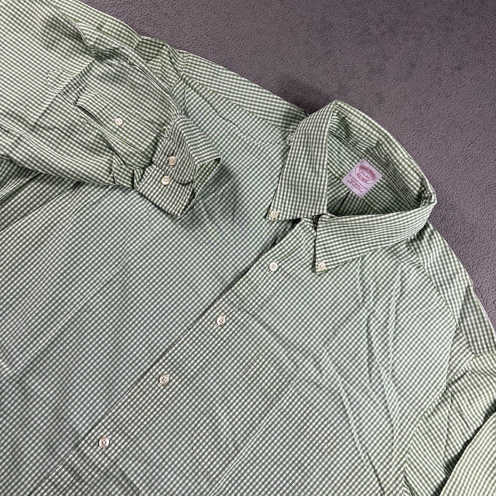 Brooks Brothers Button Up Shirt Men's 17.5 4-5 Green Checkered EUC Long Sleeve